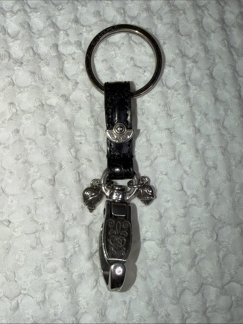 BRIGHTON, Leather and Silver Tone Keychain with Decorative Clip - Black